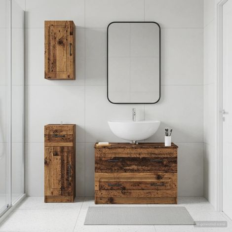 vidaXL 3 Piece Bathroom Cabinet Set UTRECHT Old Wood Engineered Wood (1/5)