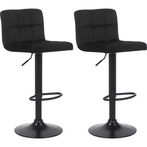 Set di 2 sgabelli da bar in velluto nero con cuciture decorative e gambe in metallo nero 100005563