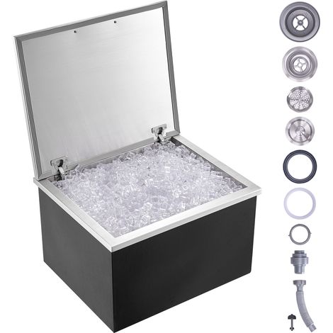 VEVOR Vaschetta per ghiaccio da incasso 82,6 L 710x406x437 mm, vaschetta per ghiaccio isolata in acciaio inox, con coperchio incernierato, contenitore per cubetti di ghiaccio per bevande fresche
