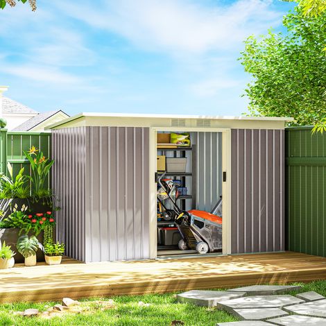 Gartenhaus 3,2 m² (280 x 130 x 172 cm) mit Schiebetüren und Belüftung, hellgrau
