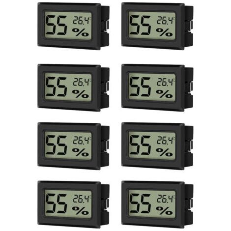 Mini thermomètre hygromètre 8 pièces, compteur de température numérique LCD, compteur d'humidité pour serre de bureau, unité de température commutable ℃/℉, noir