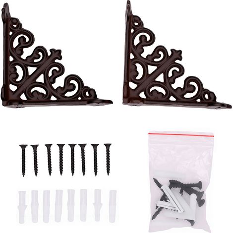 Confezione da 2 staffe decorative ad angolo retto in metallo anticato resistenti per mensole galleggianti fai-da-te, marroni, 3,86x3,86x0,98 pollici (1/5)