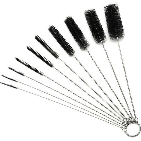 Jeu de 10 Brosses pour Tubes et Straw - Stainless Steel/Nylon, Diamètres 2-24 mm (1/5)