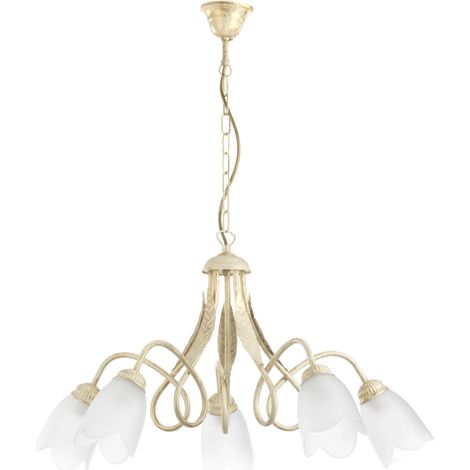 lampadario "shabby" 5 luci metallo color avorio, e14 (1/5)