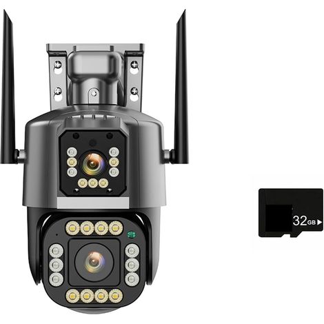 Caméra de sécurité à Domicile Caméra IP HD 6K 16mp, Zoom Hybride 10X, Suivi Automatique, PTZ, for l'extérieur, Quatre objectifs, Trois écrans, sécurité, Surveillance 4K(4K Camera Add 32G) (1/5)