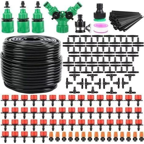 204 PCS Système d'irrigation goutte à goutte, kit d'irrigation goutte à goutte de 6,35 mm, kit d'équipement d'irrigation automatique pour serre de jardin, parterre de fleurs, terrasse, pelouse (50 m) (1/5)