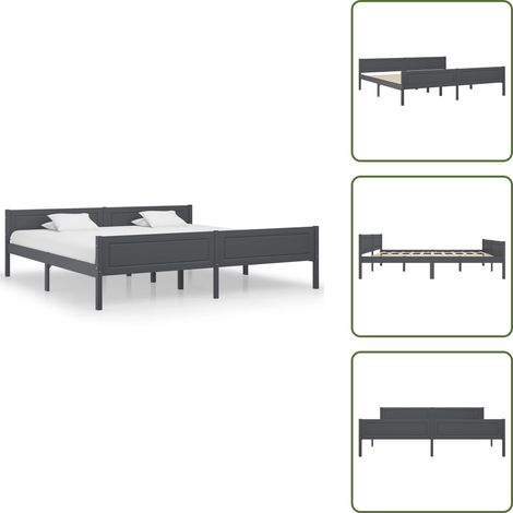 Massivholzbett Grau Kiefer 200x200 cm - Massivholzbette - Kiefernbett - Doppelbett - Grau - Modernes Bett (1/5)