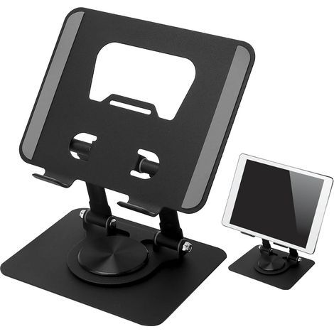 Supporto regolabile per tablet, supporto per iPad, girevole a 360°, supporto da scrivania pieghevole in alluminio, supporto portatile compatibile con tablet, iPad Pro, Air, Mini e smartphone. (1/5)