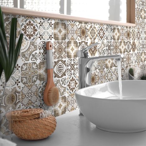 Sticker Mural Carrelage adhésif Cuisine Salle de Bain - 24 STICKERS CARREAUX DE CIMENT AUTHENTIQUES SOLIENA - 24stickers10x10cm (1/5)