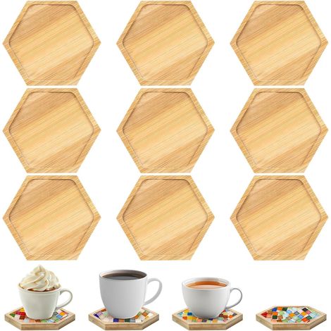 Set mit 9 sechseckigen Bambusuntersetzern, 12 × 10,5 × 1 cm, für Tassen, Kaffee, Kerzen, Couchtischdekoration, Wohnzimmerdekoration, DIY-Holzuntersetzer. (1/5)