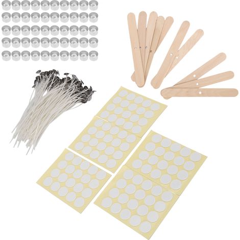 100 Stück 15 cm Kerzendochte, 100 Stück doppelseitige Dochtaufkleber, 50 Stück Kerzenhülsen, 10 Stück Dochthalter aus Holz (23 g Aluminiumhülse mit gelbem Bodenaufkleber) (1/5)