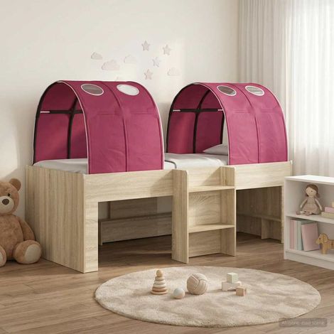 Lit haut enfant 3 pièces avec 2 tunnels, bois d’ingénierie, chêne Sonoma et rouge - PANGIVO (1/5)