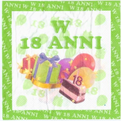 TRADE SHOP - Set 36 Pezzi Tovaglioli Di Carta Feste 18 Anni Verde Bianco 33x33cm Usa E Getta -