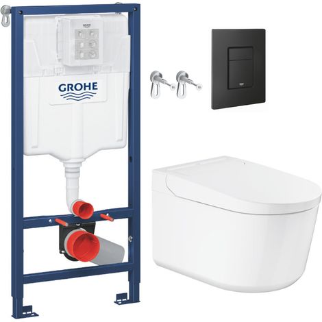 Grohe Pack WC Bâti-support RAPID SL + WC lavant suspendu Sensia Alpine + Plaque noire mate (RSLSENSIAKF0) (1/5)