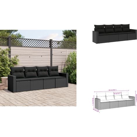 4-tlg. Garten-Sofagarnitur mit Kissen Schwarz Poly Rattan - Gartensofas - Outdoor Möbel - Gartenmöbel Set - Rattan Sofa - Polyethylen Furniture (1/3)