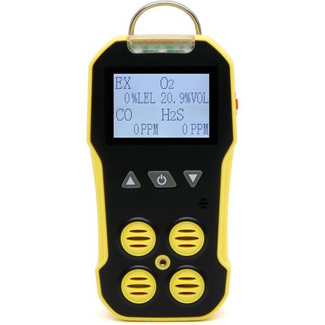 4-in-1 multifunktionaler tragbarer Gasdetektor (O2+H2S+CO+LEL), 2-Zoll-LCD-Bildschirm, Detektor für giftige und schädliche Gase, Leckerkennung für brennbare Gase, Ton- und Lichtvibration, dreifacher A