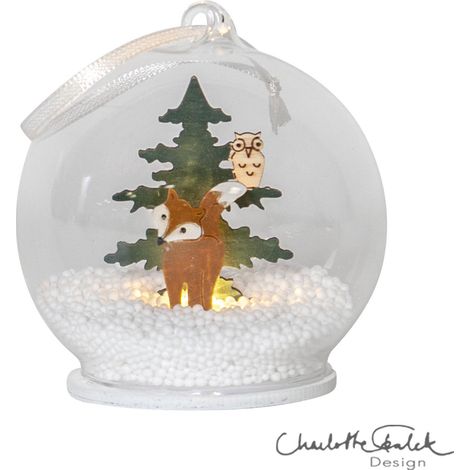 Star Trading Boule en verre LED 'Forest Friends', avec suspension, motifs d'animaux en bois, renard