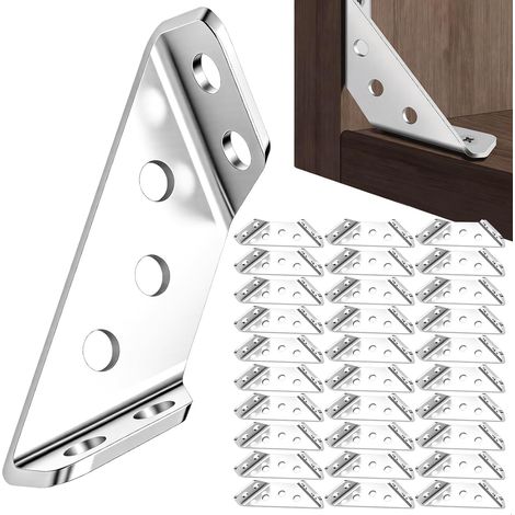 Equerre Metal, Equerre et Equerre Etagere avec vis 30 Pieces, Fixation Angulaire Triangulaire pour Etabli Armoire Table Chaise Bureau, Equerre de Fixation en Acier Inoxydable (1/5)