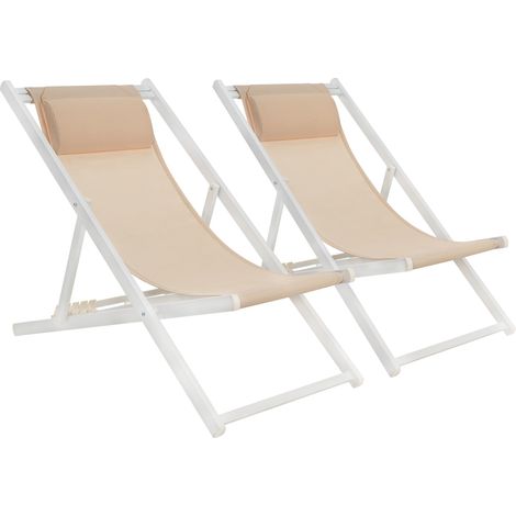 Lot de 2 Chaise Longue Pliable, Coton Bains de Soleil, Beige (1/5)