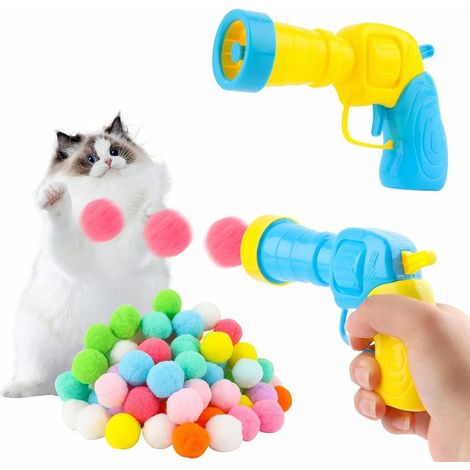 Juego de 2 pelotas de juguete para gatos con lanzador de pelotas, adecuado para gatitos, juguetes interactivos de interior, pelotas de peluche