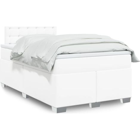 Boxspringbett mit Matratze Weiß 120x200 cm Kunstleder