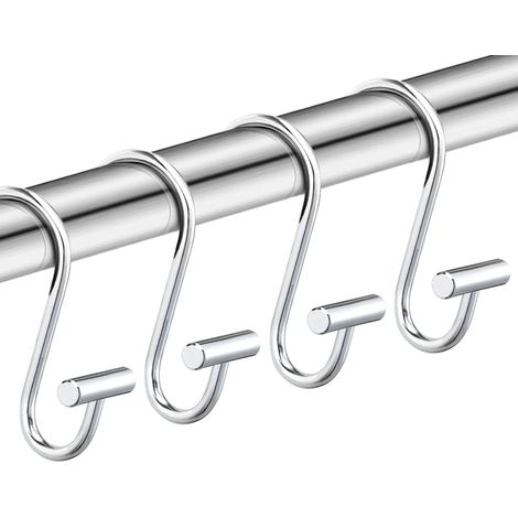 Crochets de rideau de douche argentés, boucles de suspension de rideau de douche antirouille en forme de T en métal, tringle à rideau de douche, lot de 12 (1/5)