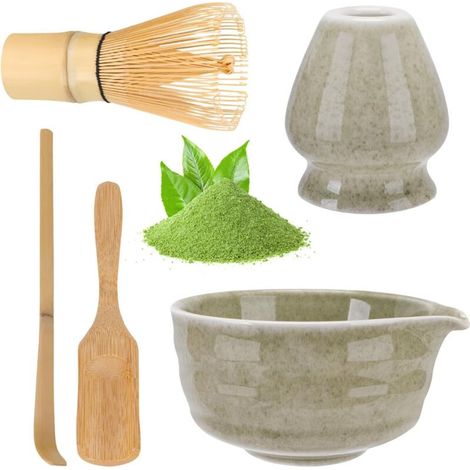 Matcha set, 5 pieces, green - large bowl and Japanese utensils (1/5)