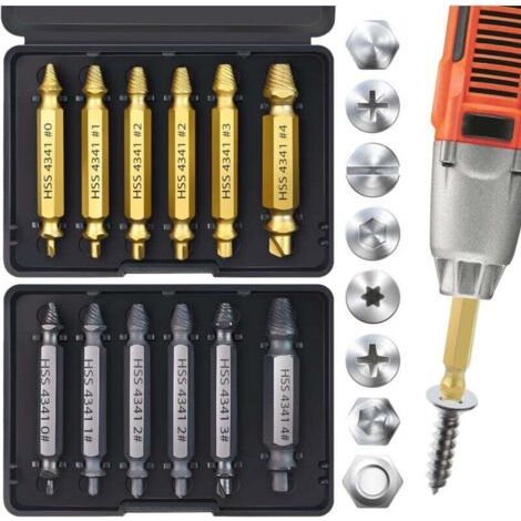 BUNTHAUS PA Coffret de 12 extracteurs de vis, un cadeau pour hommes, un cadeau pour maris, un coffret d'extracteurs de vis en or et en argent, un outil de perçage pour retirer facilement les vis rouil (1/4)