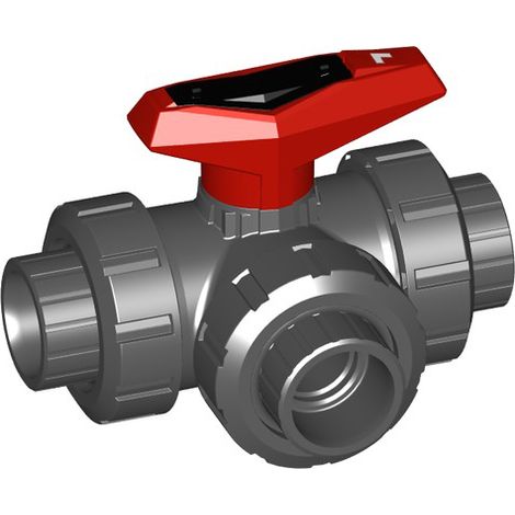 Vanne à bille 3 voies GF 543 horizontale PVC-U/EPDM d 16 douille/alésage en L