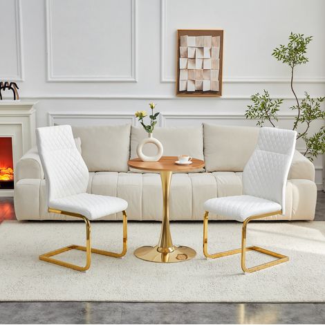 Conjunto de mesa y sillas de 60 cm en MDF blanco y dorado, moderno FloraGrace (1/5)