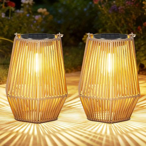 2 Lanternes Solaires Rotin LED Étanches Lumière Chaude Automatique Jardin Terrasse Balcon (1/5)