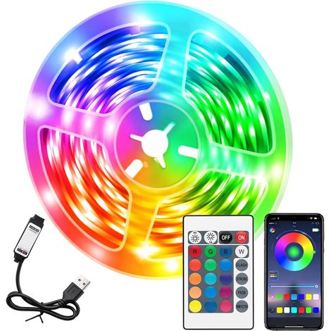 Striscia LED RGB 5050 da 5 m con telecomando, striscia LED multicolore per camera da letto, TV, gaming, striscia LED decorativa per interni, luce LED (1/5)