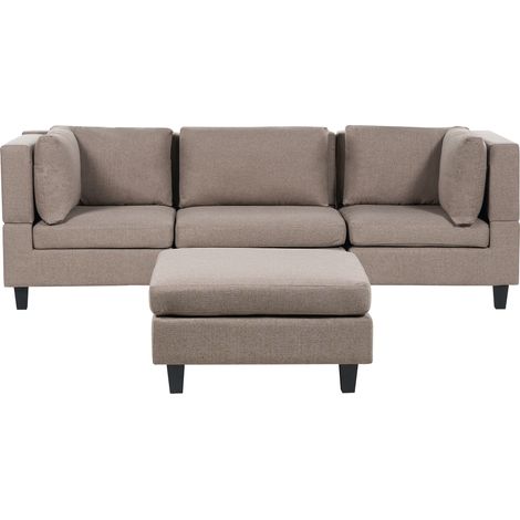 Sofá modular moderno 3 plazas tapizado tela poliéster respaldo acolchado con otomana marrón Unstad
