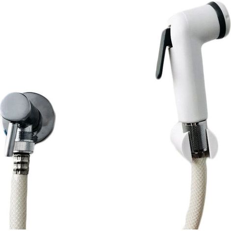 Kit Hygiène Toilette - Robinet Laiton - Tuyau Flexible 150 Cm - Douche À Main - Support Abs Blanc - 1 Pièce (1/4)