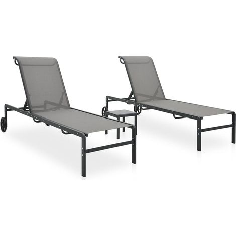 Sonnenliegen 2 Stk. mit Tisch Textilene und Stahl