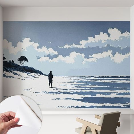 Papier peint adhésif autocollant pour salon chambre à coucher peint imprimé Installation facile Silence de la plage 152x104 cm (1/5)
