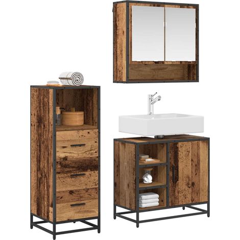Maison Exclusive - Badezimmermöbel-Set 3 stk. Altholz 65 x 33 x 6 (1/5)