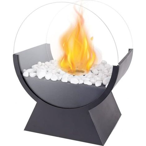 Runde Glas-Tischfeuerschale, 34 cm hoch, tragbarer Tischkamin, sauber verbrennender Bioethanolkamin für Terrassenveranstaltungen