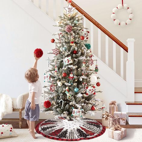 Gonna per albero di Natale da 122 cm (48 pollici), gonna per albero di Natale a quadri rossi e neri, tappetino per albero di Natale, ideale per decorazioni per albero di Natale (1/4)