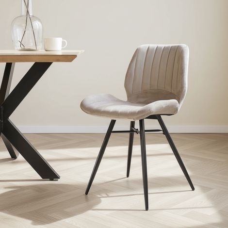 Beau Esszimmerstuhl Beige Samt Stoff – ohne Armlehnen