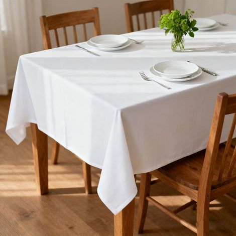 Rechteckige Tischdecke – 2er-Set, weiße Stofftischdecke, waschbar und wiederverwendbar, aus Polyester, für Esszimmer, Hochzeit (1/5)