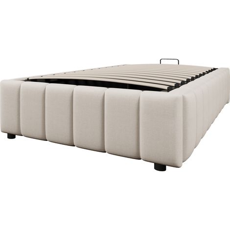 Cama tapizada 90 x 200 cm con almacenaje hidráulico, sin cabecero, beige (1/5)