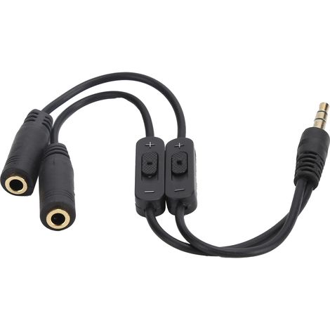 Câble adaptateur audio 3.5mm mâle vers double femelle stéréo avec interrupteur pour partage d'écouteurs (1/5)