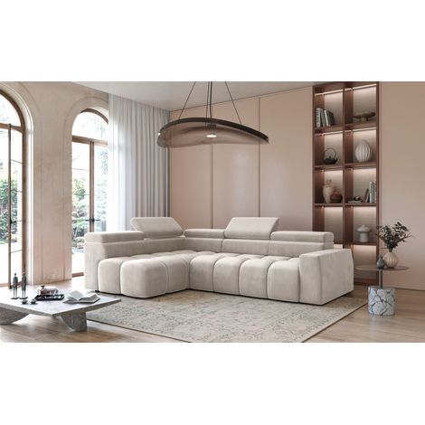 Ecksofa Designersofa DARCY in Stoff Salvador Beige Ottomane Links (1/5)