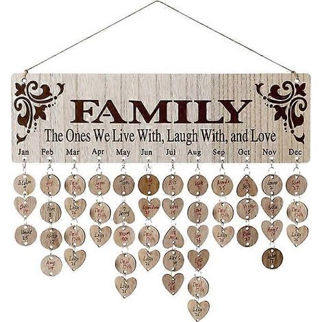 Calendrier mural en bois pour anniversaires de familleà suspendrecouleur bois. (1/5)