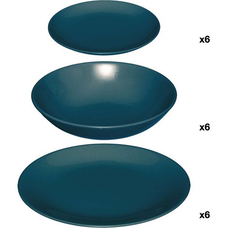 Service vaisselle 18 pièces en grès – 6 assiettes plates 26 cm, 6 assiettes creuses 21 cm, 6 petites assiettes 20 cm – Compatible micro-onde et lave-vaisselle – Secret De Gourmet