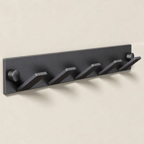 doporro Garderobenhaken mit 5 Haken, Kleiderhaken Wand aus Edelstahl, Hakenleiste Garderobe für Schlafzimmer, Bad & Küche, Garderobenleiste für Jacken, Mäntel & Handtücher, Matt Schwarz, Stalo-03 (1/5)