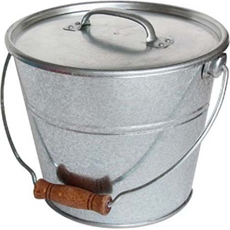 Seau en acier avec couvercle hermétique 5L – Résistant à la corrosion – Poignée en bois – Pour cendres et granulés – Guillouard