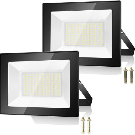 100W Projecteur LED Exterieur 2 Pièce, 10000LM 7000K Spot Extérieur, 144 Puces IP67 Imperméable Blanc Froid Eclairage de Sécurité LED, Luminaire Exterieur Pour Patio, Garage, Jardin, Terrasse (1/5)