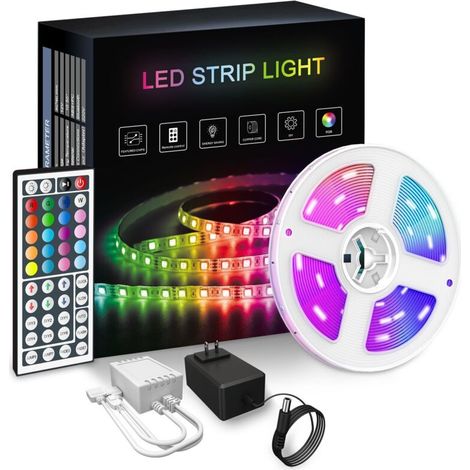 Ruban LED,Bande lumineuse LED RGB, Ruban LED 10M avec 300 LED de lumière, Bande Auto-adhésive Télécommandée IP65 imperméable pour Mur Arrière Party - RWRuban LED (1/4)